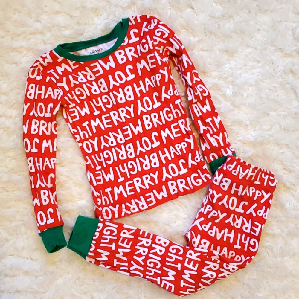 Size 4 Christmas Pajamas Boys Girls Red Green Carter's. Merry, Bright, Joy print